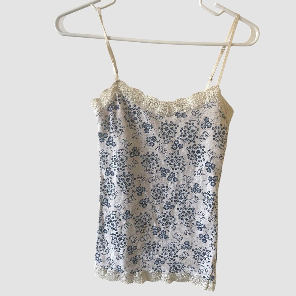 Y2K 2000s Aeropostale Fitted Lace Cami Tank Top Size XS Floral Vintage